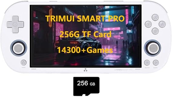 TRIMUI Smart PRO 5-Inch Handheld Game Console Pre-Installed 14300+ Games Built-in 256G SD Card Linux System A133P Processor Support WiFi Multiplayer Online Battle (White)