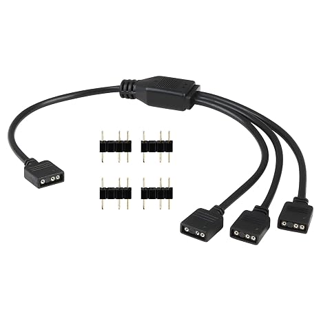 ARGB Splitter Cable 3Pin Led Strip Light Connectors 5V Female to Female Splitter Cord 1 to 3 RGB 5050 3528 LED Light Strips with Male Pins for Computer Chassis CPU Cooler and ARGB Fan