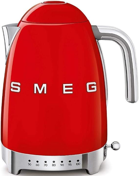 Smeg KLF04RDUK Jug Kettle, LED Display, 7 Temperature Settings, Acoustic Alarm, 3KW, 1.7L, Red
