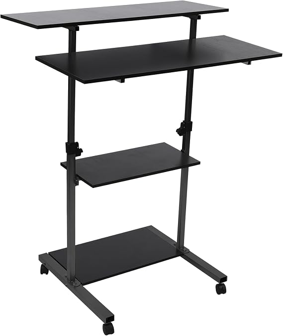 Height Adjustable Mobile Standing Desk, Rolling Laptop Workstation with Universal Wheels and Storage Tray, Home Office Computer Cart, Black