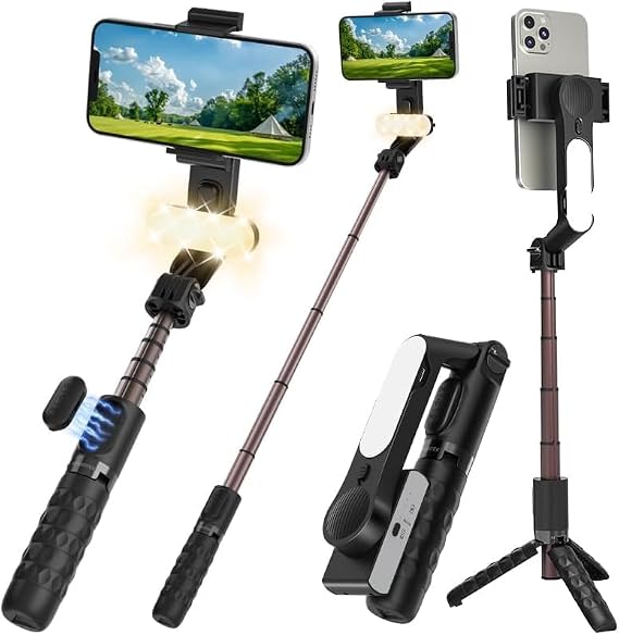 Gimbal Stabilizer for Smartphone,Selfie Stick for iPhone Tripod with Fill Light and Wireless Remote Control,1-Axis Phone Gimbal for Cell Phone Camera&Android to Vlogging on Tiktok & YouTube