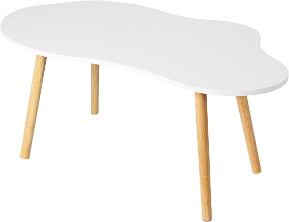 Small Coffee Table, Cloud Shape Modern Coffee Table with Solid Legs Mid Century Center Table Tea Table, Minimalist White Coffee Table for Living room, Dining room, Office 40"L x 20"W x 16"H