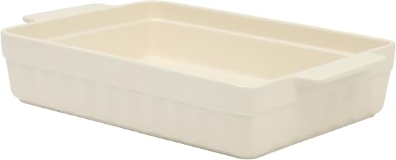 Martha Stewart Broadbrook Ceramic Baking Moulds, 30 x 22 cm Rectangular Baking Dish with Handles, Cream Glazed Stoneware for Stews, Lasagna, Roasts and Desserts, Oven and