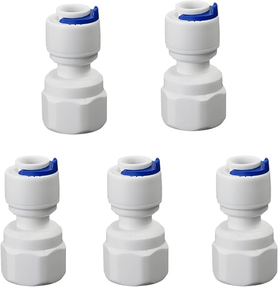 1/4" Female Thread Straight x 1/4" PE Hose OD Push-in Quick-Connect Fitting for RO Reverse Osmosis Water Filter Plastic Joint, Beverage Dispenser & Water Filtration/Purification Systems (5PCS)