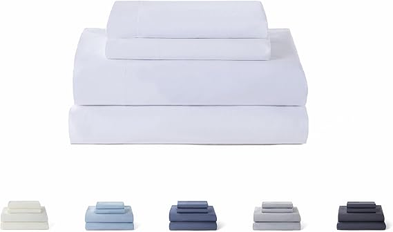 Todocama – 4-Piece Bedding Set – 5003 – Fitted Sheet – Top Sheet – Two Pillowcases 50 x 80 cm (Bed 90 x 190/200 cm, White)