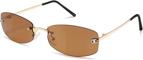 Retro Rectangle Y2K Sunglasses for Women Rimless Vintage Shades Womens 90s Inspired Tinted Sun Glasses GM9607