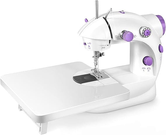 202A Home Mini Electric Sewing Machine with Extension Table and 99pcs Sewing Kit, Portable Sewing Machine for Beginners, Sewing Projects, Repairs (Purple)