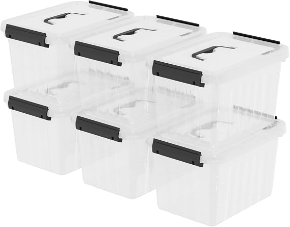 6-Pack Clear Storage Latch Boxes with Lid, 6 L