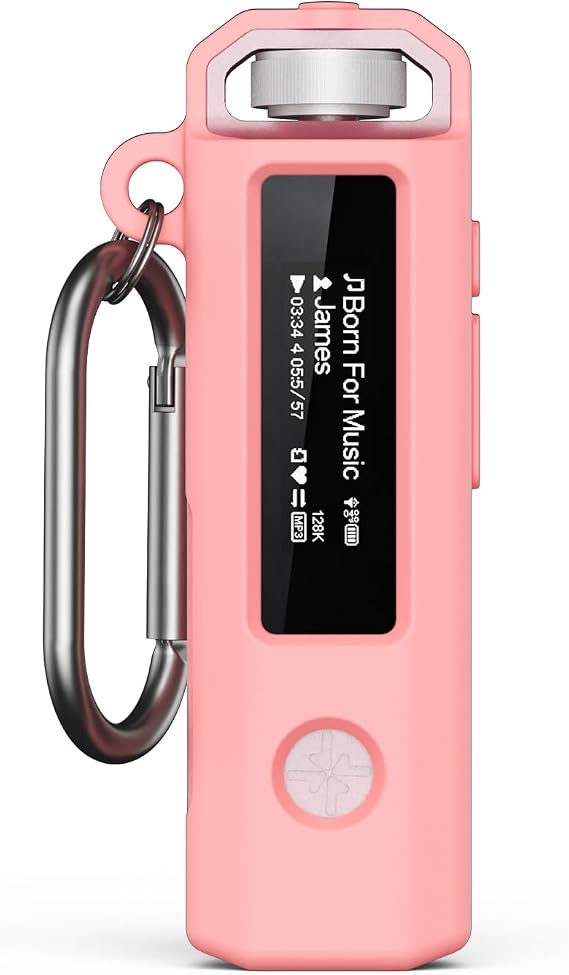 シリコンケース FiiO SNOWSKY Echo Nanoレトロミュージックプレーヤー用 カラビナ付き ソフト滑り止め保護カバー 落下耐性 正確な切り抜き 旅行&アウトドアに ピンク