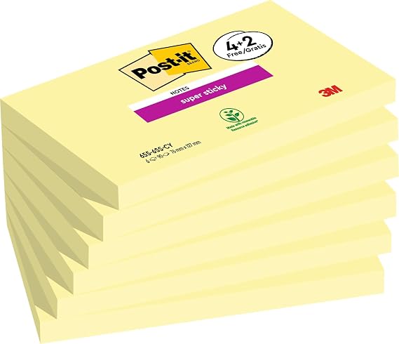 Post-it Super Sticky Notes, 4 + 2 Free Pads (540 Sheets), 76 mm x 127 mm