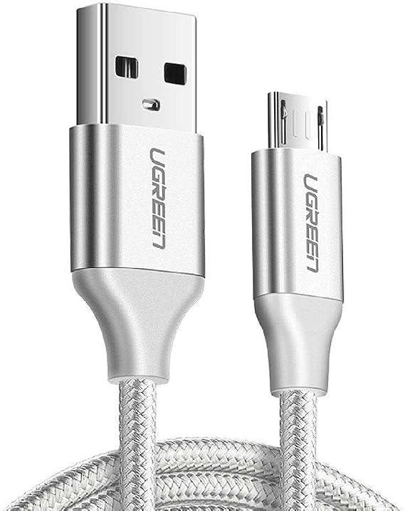 Ugreen Örgülü Micro-USB & USB-A Data ve Şarj Kablosu, 1 Metre, Beyaz