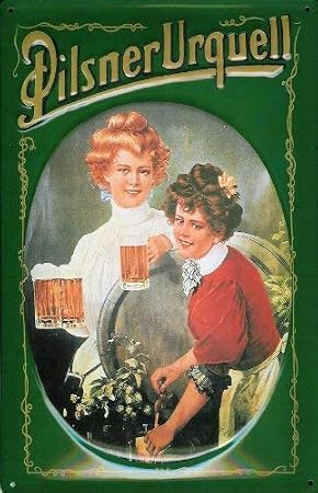 Pilsner Urquell Ladies Nostalgic 3D Embossed & Domedtrong Metal Vintage Tin Sign Size: Approx. 20 * 30Cm/ 7.8 * 11.8 Inch(L * W)