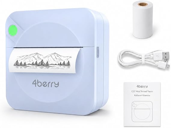C17P Mini Yazıcı, Bluetooth, Termal Baskı, Mürekkepsiz, Taşınabilir (Mavi)