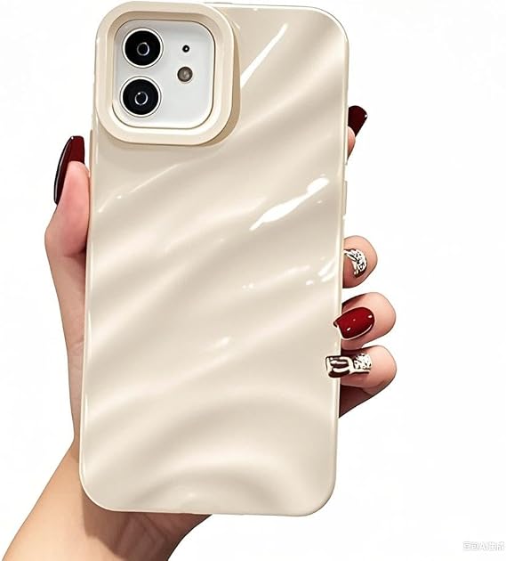 QLTYPRI Compatible with iPhone 11 Case, Cute Wave Water Ripple Pattern Case for Girls Women, Slim Satin Glossy Soft Silicone TPU Bumper Shockproof Protective Phone Cover for iPhone 11 - Beige