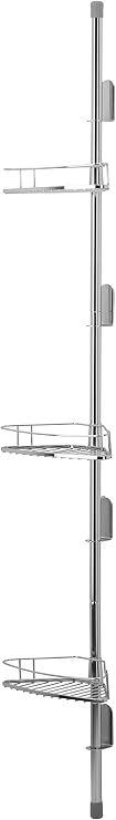Croydex Chrome Triple Adjustable Basket Shower Caddy Corner Storage Set, Silver