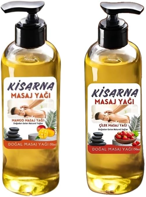 Vücut Masajı Yağı Erotik Masajlar İçin Kokulu Kayganlaştırıcılı Büyük Boy Set 150 ml Mango kokulu Ve 150 Ml Çilek Aromalı