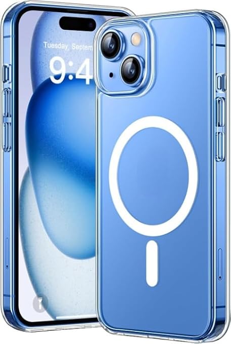 [SARARMAZ] iPhone 13-14 ile uyumlu Crystal Clear Mika Manyetik Emici Şeffaf Kılıf (Şeffaf Magsafe Mika Sararmaz, iPhone 13-14)