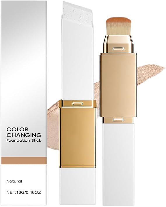 Korean Color Changing Foundation Stick,2 in 1 with Brush Head,For All Skin Types,Full to Medium Coverage Foundation Makeup (Natural Color)