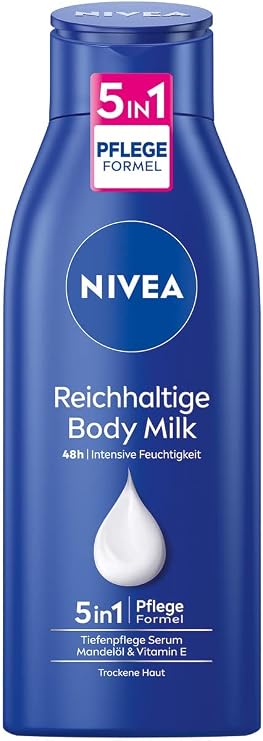 NIVEA Rich body milk (400 ml), intensively nourishing body cream with almond oil of natural origin, lotion with deep care serum and vitamin E