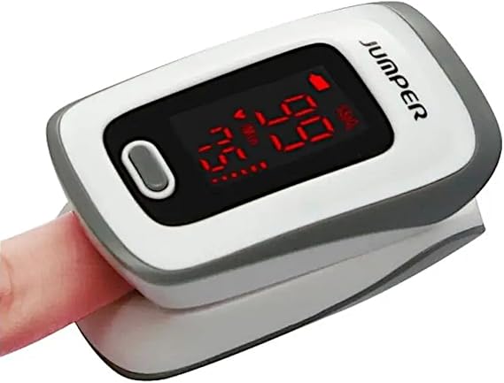 JUMPER Large Screen Pulse Oximeter, Measures SpO2, Sats Machine, Perfusion Index and Finger Pulse Rate, with Case, Batteries and Lanyard