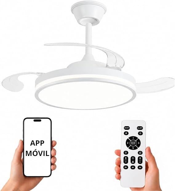 NARVI Ceiling Fan | Remote Control | 3 Transparent Blades | Efficient DC Motor | Winter/Summer Function | 59W | White [Energy Class F]