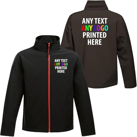 Personalised Softshell Jacket Mens Custom Printed Logo Text Workwear Outdoor Full Zip Coat