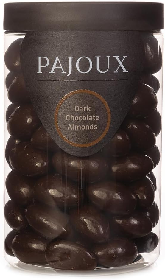 Pajoux Dark Chocolate Almonds (Large) 280g | Chocolate Almonds - Dark Chocolate Covered Nuts - Whole Almond Nuts - Palm Oil Free - Chocolate in a Gift Jar