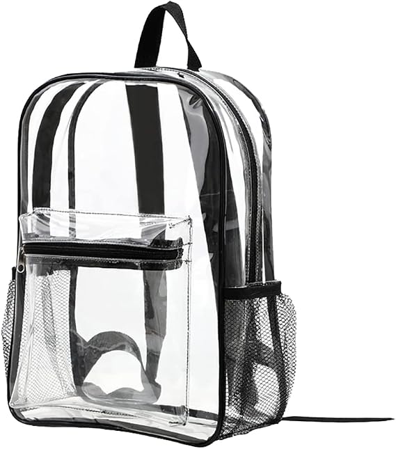 JIHUOO PVC Transparent Backpack Clear Stadium Approved Backpack See Through School Backpack Plastic Bookbag with Adjustable Shoulder Straps