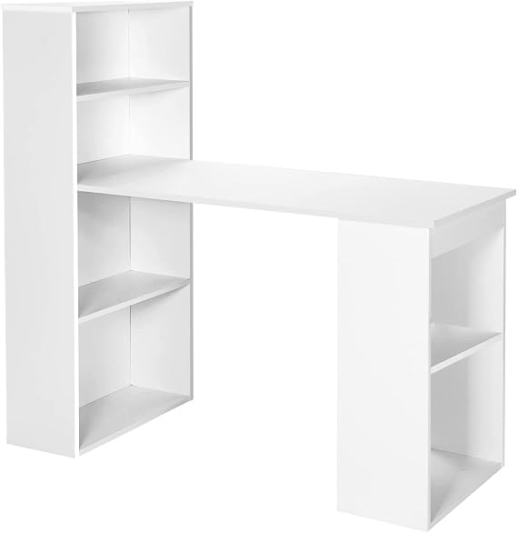COSTWAY Computer Desk with Storage Shelves (White, 122 x 52 x 120cm)