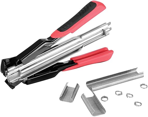 Hog Ring Pliers Automatic Fencing Pliers with 2500PCS Galvanised Fence Hog Rings C Type Nails Fencing Kit Wire Mesh Pet Cages Car Mattresses