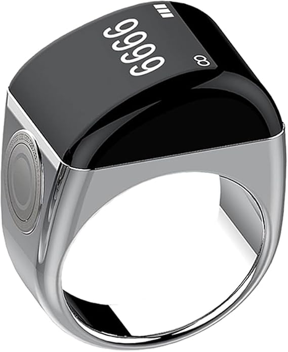 Mr.Gadget's Solutions SmartTasbih Counter Prayer Reminder - OLED Display Tasbih Ring with Finger Counter,Screen Flip,5 Prayer Time Reminder,Multi-Language Islamic Muslim Ring (20MM-Silver)