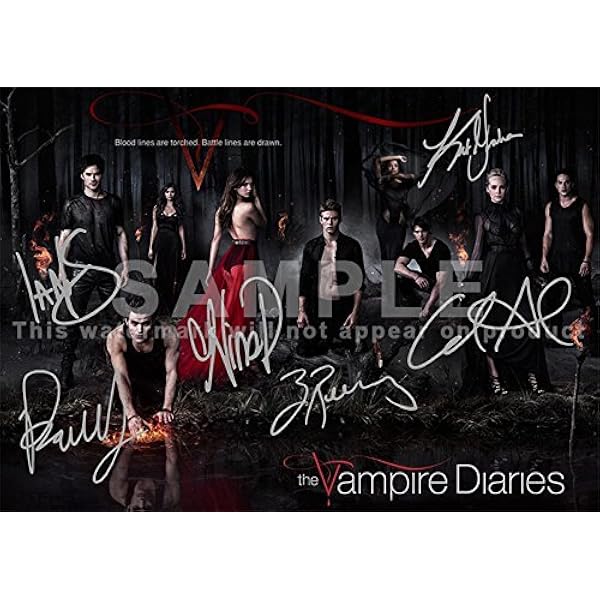 Vampire Diaries テレビ番組プリント - キャストイアン・サムハーダー、ポール・ウェズリー、ニナ・ドブレフ、キャット・グラハム、キャンディス・アコーラ、ザック・ロエリグ 11.7インチ X 8.3インチ