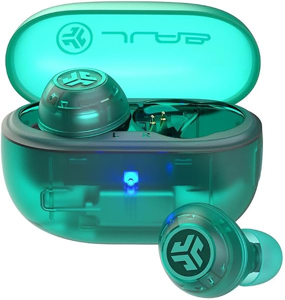 JLab Go Pop ANC Bluetooth Auriculares TWS with Cancelación Activa de Ruido Green Azulado Transparent