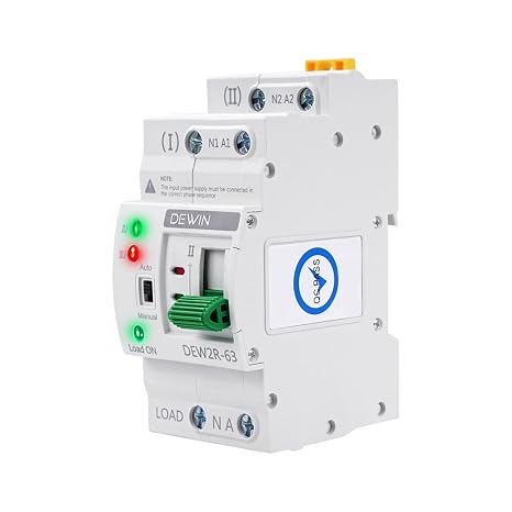 Automatic Transfer Switch, ATS 2P 63A 220V Dual Power Automatic Transfer Switch DIN Rail G2R Emergency Current Switch Electric Selector Switch for Household and Industrial Plants