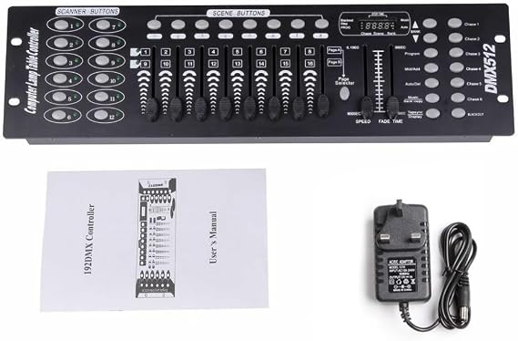 DMX Controller 192 Channels DMX 512 Controller Lighting Controller, 240 Scenes, for Stage Lights, Moving Lights, DJ, Disco, Club, Party-Black