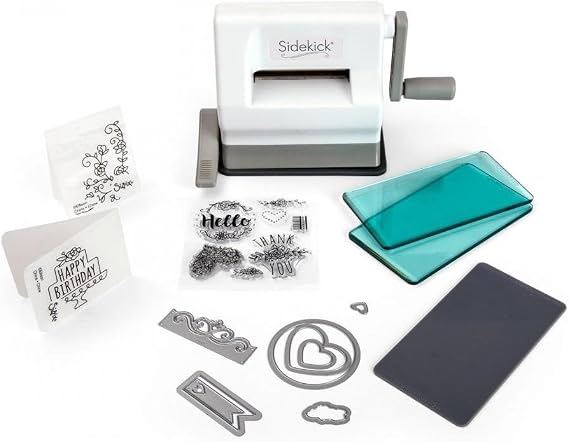 Sizzix Portable Sidekick Manual Die Cutting & Embossing Starter Kit for Paper Crafting, Card Making & Scrapbooking - White & Grey