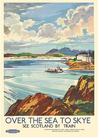 Vintage RAILWAY Poster Wall Art A3 & A4 Skye Scotland by Train Highlands & Islands Ferry Retro Travel Advert ART Deco Print