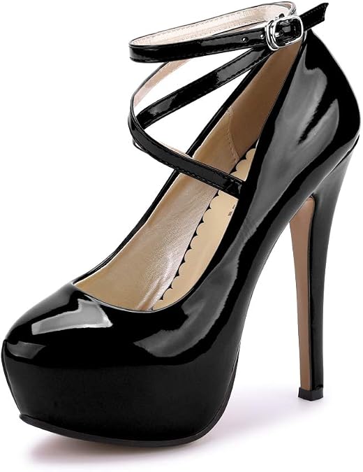 Tianerhay Womens Stiletto High Platform Heels Round Toe Ankle Strap Platform Pump Party Dress Heel