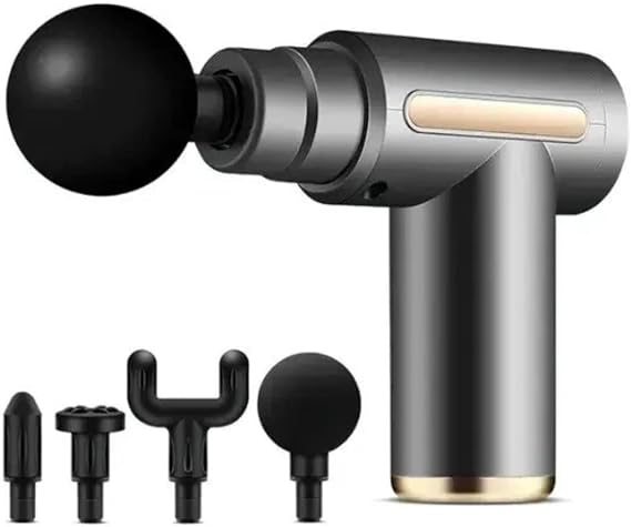 Cordless Deep Tissue Mini Massage Gun | Handheld Percussion Massager with Multiple Modes, 4 Attachments & Targeted Relaxation of Shoulders, Back & Body, Gift Silver