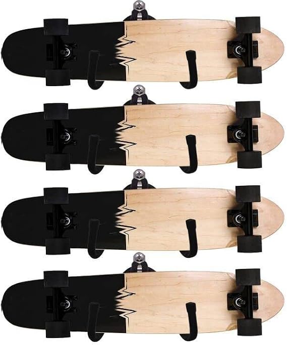 AUXPhome Skateboard Wall Rack Storage, Holds 4 Boards, Longboard Wall Display Tool Rack, Deck Display Wall Mount Hanger Rack, Home and Garage Skateboard Storage Hanger