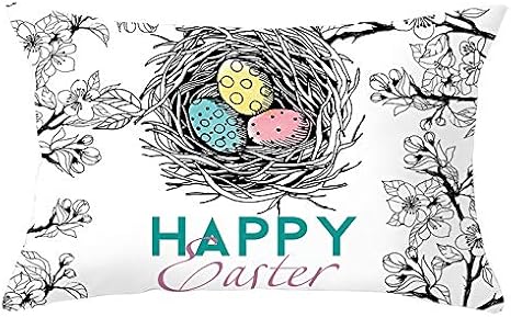 Happy Easter Rectangle Cushion Covers, 30 X 50 cm Rectangle Bunny Flower Pattern Pillow Case for Living Room Sofa Couch Decorative Pillow Cover O248