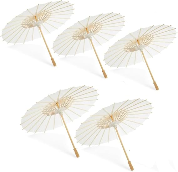 Handmade Chinese Oil Paper Umbrellas, Paper Parasol, 60cm DIY Painting Decorative Sun Umbrella, White Papers Parasol with Wooden Handle for Baby Shower Wedding Bridal Decor