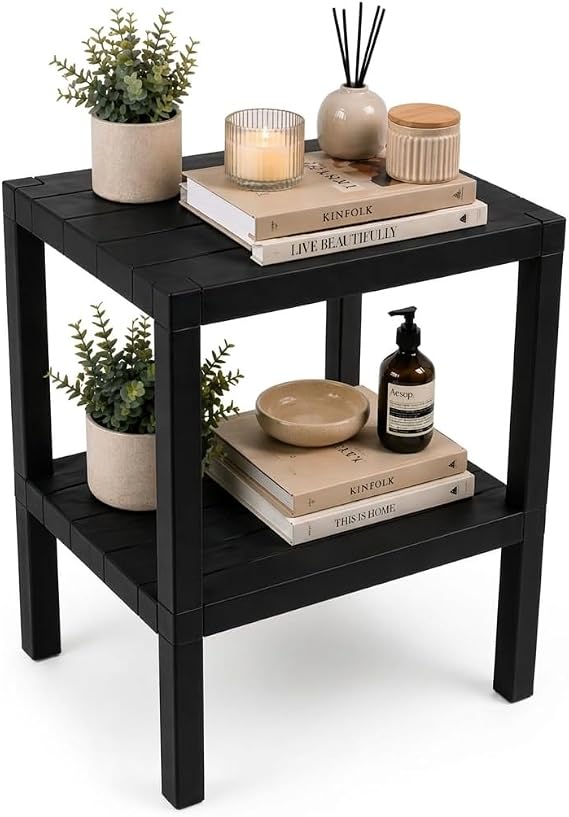 DIVCHI 2 Tier Side End Table Nightstand Coffee Tables Storage Bedside Office Living Room Bedroom Small Narrow Space Sofa Table (Black)