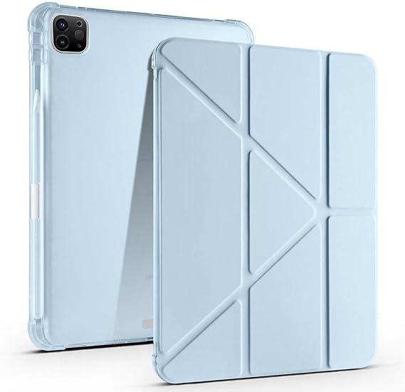 Sneezy Apple iPad Pro 11 inç 4.Nesil M2 2022 İle Uyumlu Kılıf Üçgen Katlanabilir Kalem Şarj Bölmeli Kılıf Mavi
