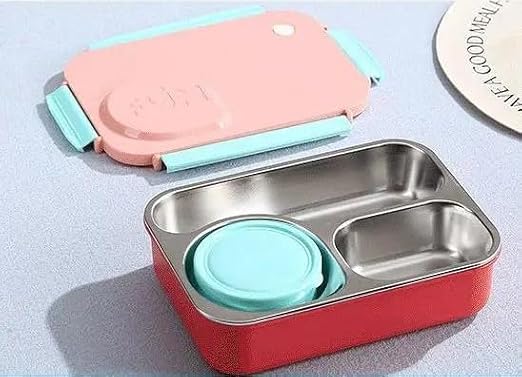 Beslenme Kutusu Paslanmaz Çelik - 900 ml Sos (Çorba) Plastik Kaseli Yeni Nesil Beslenme Kabı (Pembe)