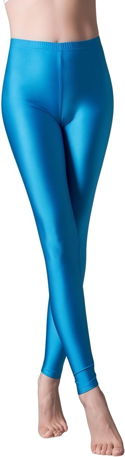 SamHeng Women's Shiny Leggings, Solid Color High Waisted Skinny Pants Stretchy Glossy Spandex Tights Workout Gym Yoga Sports Pants Slim Fit Dance Trousers for Disco Nightclub Rave Party