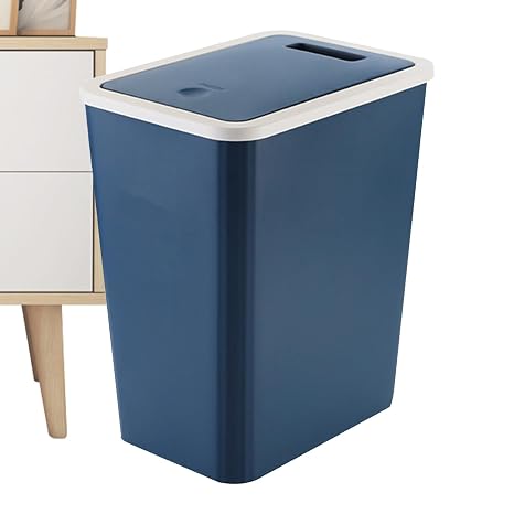 Rectangular Kitchen Bin - Garbage Can With Lid - Blue Trash Can, With Lid | Waste Basket | Slim Modern 13L Recycling Bin And Press Top, Suitable For Kitchen, Bathroom, Living Room, Home And Use
