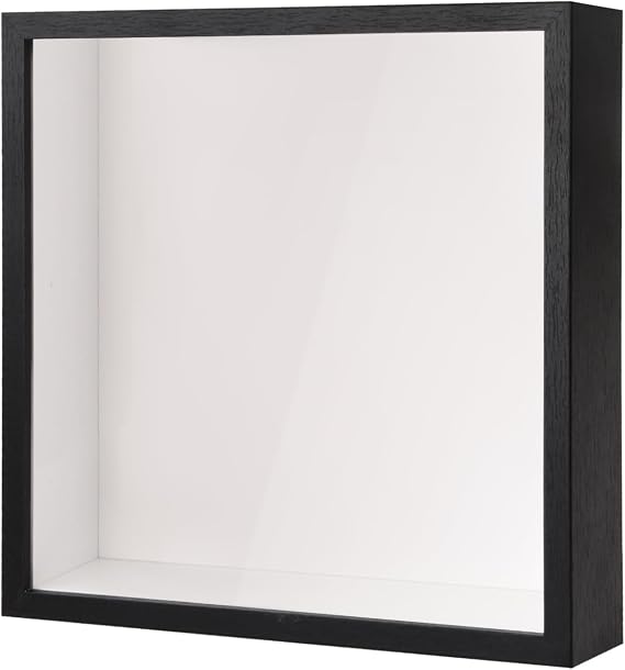 3D Shadow Box, Deep Display Box for Wall and Tabletop, Wooden Deep Box Frame Picture Frame for Memorabilia Medal Tickets Crafts Flower (Black 22x22cm)