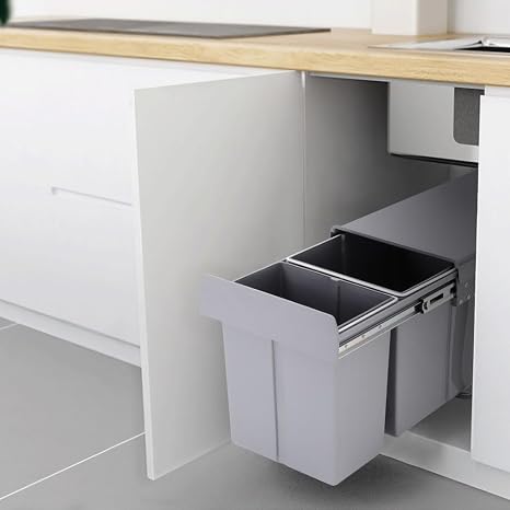 XEMQENER 30L Pull Out Kitchen Bin Triple Compartment for Recycling Waste