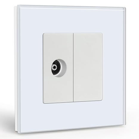 BSEED EU Standard Wall Plug 1/2 Coaxial TV Antenna and 1/2 Panel Blank Glass Frame White 86mm